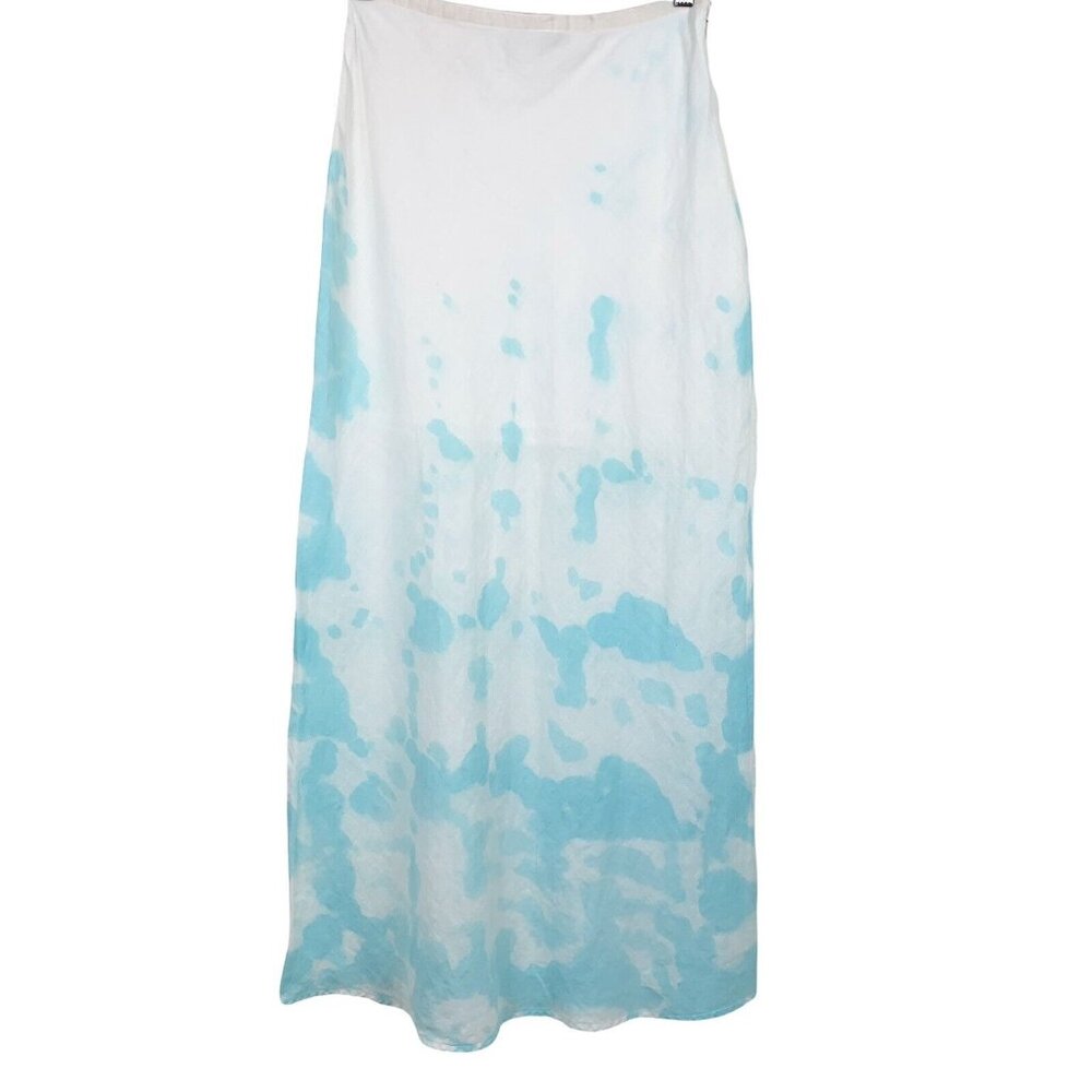 Chanon Collection Maxi Skirt 27" Waist Linen Tie Dye Blue White Lined FLAWED